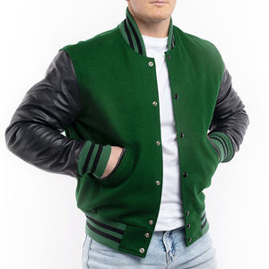 Unisex <b>Green</b> Black Hooded Varsity Jacket Crocheted Breathable Waterproof Geometric Stand Collar Striped Cuffs Hem Zipper Front - Product Image 3