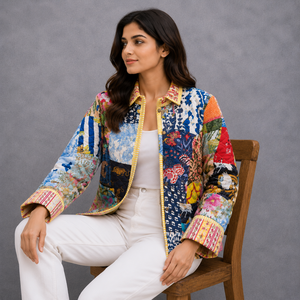 Veste matelassée en coton patchwork faite à la main pour femme, imprimé vintage, vêtement d'extérieur décontracté, fournisseur OEM ODM avec logo personnalisé - Product Image 6