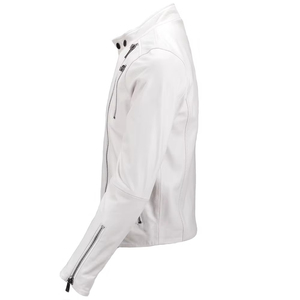 Veste en cuir blanche pour homme à manches longues avec détails zippés, à porter toute l'année - Product Image 3