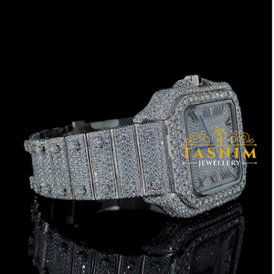 Reloj de la Mejor Calidad para Hombre con Diamante de Moissanita VVS Esfera Cuadrada Acero Inoxidable Chapado en Oro Blanco Números Romanos Estilo Moneda Deportivo de Moda - Product Image 4