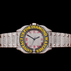 Montre en diamant moissanite haut de gamme de qualité supérieure pour usage professionnel, boîtier carré en or blanc avec chiffres, montre à quartz - Product Image 1