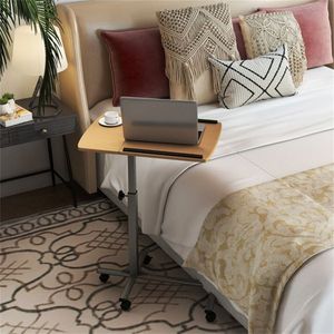 <b>Adjustable</b> 24.5-36 Inch <b>Height</b> and Tilt Mobile Workstation Lockable Wheel Laptop <b>Desk</b> Cart with Natural Finish - Product Image 2