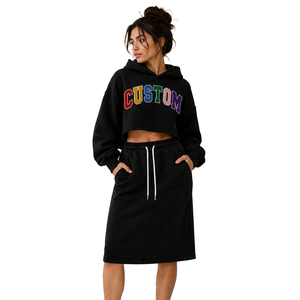 <b>Retro</b> Custom Tackle Twill Hoodies & Cargo Skirts Wholesale Two Piece Women's Heavyweight Cotton Fleece OEM ODM <b>Tracksuit</b> Factory - Product Image 4