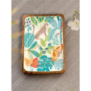 Bandeja Decorativa de Madera Esmaltada Estilo Boho Chic con Hoja de Monstera Tropical Moderna, Bandeja de Madera de Mango para Mesa de Centro - Product Image 3