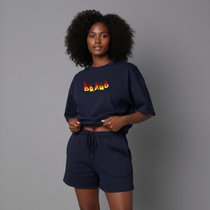 Venta al por Mayor de Ropa Casual de Verano de Alta Calidad, Estilo Urbano, 100% Algodón Jersey, Color Sólido, Tallas Grandes, con Bordado Vintage - Product Image 1