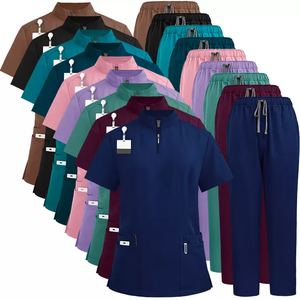 Women's <b>Purple</b> Scrub Set With Mandarin Collar And Drawstring Pants Hospital Uniforms - Product Image 2