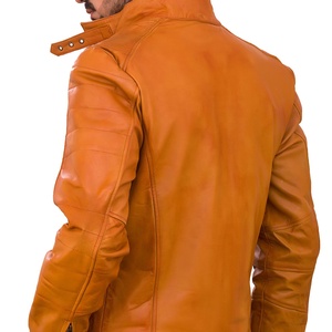 Chaqueta de cuero vintage para hombre, chaqueta de motorista de cuero de vaca marrón - Product Image 4