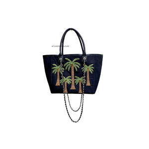 Sac à main perlé fait main personnalisé, orné de broderies palmiers dernières tendances, sac de soirée perlé avec bandoulière - Product Image 1