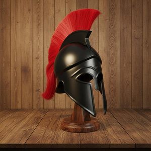 Casque corinthien spartiate grec en métal avec plume rouge, casque de guerrier antique, objet décoratif historique de collection pour la maison - Product Image 4