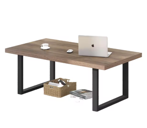 Table basse en bois industrielle avec structure en métal noir, table centrale rectangulaire pour la décoration moderne du salon - Product Image 4