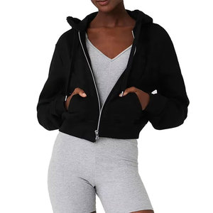 Women's Cropped <b>Zip</b> <b>Up</b> Hoodie Oversized Fleece Sweatshirt Casual Streetwear Drawstring Hooded Jacket Custom Logo OEM ODM Private - Product Image 4