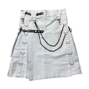 Kilt Escocés Blanco Gótico de Algodón para Mujer con Bolsillos Cargo Híbridos y Cadenas, Venta al por Mayor de Fábrica 2026 - Product Image 1