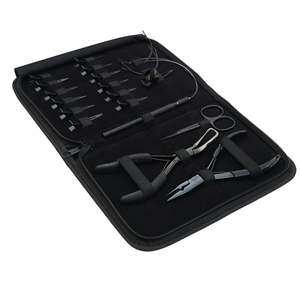 Juego de herramientas para extensiones de cabello negro: Alicates de eliminación de microlink, herramienta de tensado de abalorios, alicates de eliminación, agujas de coser curvas y tijeras para anillos - Product Image 1