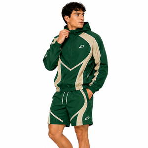 Ensemble de survêtement personnalisé brodé pour homme, coupe-vent en nylon deux pièces avec fermeture éclair, idéal pour l'été, comprenant un short et un sweat à capuche - Product Image 6