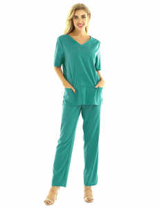 Ensemble de blouses médicales unisexes personnalisées sans manches, sans col, unies, décontractées, pour le personnel hospitalier, 2 pièces, 100% coton - Product Image 3