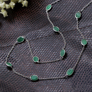 Wholesale 925 Sterling Silver Emerald Gemstone Necklace Elegant Oval Gemstone Chain Necklace <b>Gift</b> Jewelry for Women - Product Image 3