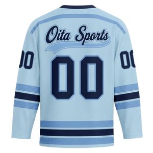Men Light Blue Sublimated Ice Hockey Printable Polyester V Neck Jersey Long Sleeve <b>Athletic</b> Sports Uniform Match Wear Clothing - Product Image 2