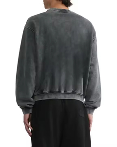 เสื้อสเวตเชิ้ตคอกลมทรงปกติสำหรับผู้ชาย สีพื้น ผ้าฝ้าย 100% เฟรนช์เทอร์รี่ ล้างสีแบบแอซิดวอช สไตล์สตรีทแวร์ เหมาะสำหรับใส่ในฤดูหนาว - Product Image 2