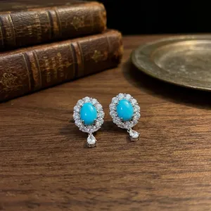 Natural <b>Turquoise</b> Pear Cut 925 Sterling Silver 18K Gold Plated Luxury Women's Moissanite Stud Earrings Engagement Wedding Party - Product Image 3