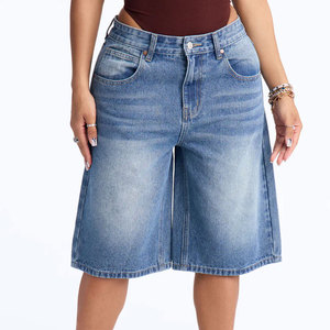Shorts de mezclilla de verano de talle alto, pierna recta, estampados, sexys, elásticos, talla grande, con lavado arena, con botones y cremallera, de secado rápido para mujer - Product Image 2