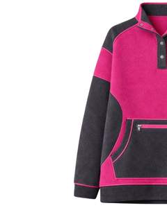 Sudadera con capucha de forro polar para mujer, rosa y gris carbón, personalizada, extragrande, con cuello a presión, informal de invierno, con bolsillo con cremallera - Product Image 3