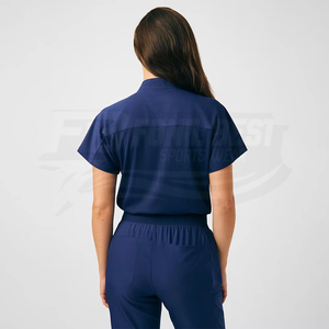 Women Navy Blue Medical <b>Scrubs</b> Jumpsuit Short Sleeve Zip Front Hospital <b>Uniform</b> With Pockets For Medical Staff - Product Image 3