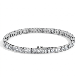 925 <b>Solid</b> <b>Silver</b> Rhodium Plated Sparkling Emerald Cut Moissanite Diamond Men's Classic Tennis <b>Bracelets</b> for Wedding & Party Gift - Product Image 1