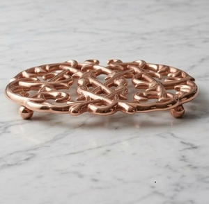 Rose Gold Stainless Steel Round Trivet Heat Resistant Pot Pad Monogram Letter <b>Table</b> <b>Mat</b> - Product Image 2