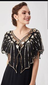 Women's Golden Beads Zig Zag Embroidered Georgette <b>Ponchos</b> Net <b>Poncho</b> Women <b>Cape</b> - Product Image 1
