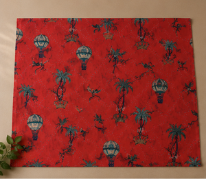 Tissu en coton léger et écologique imprimé à la main motif montgolfière rouge, thème artistique voyage, pour robes de garçons, sacs et décoration intérieure - Product Image 6