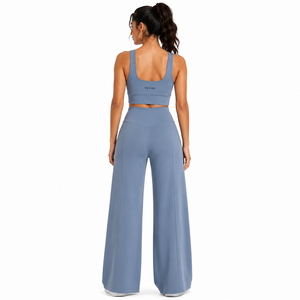 Women <b>Yoga</b> Fitness Clothing Set High Waist Flare <b>Pants</b> Crop Tank Top Two Piece Gym Workout Activewear Wholesale - Product Image 3