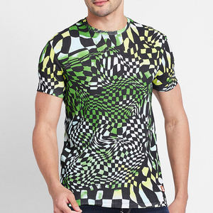 T-shirt à manches courtes pour homme, col rond, imprimé géométrique, coupe ajustée, décontracté, tricoté, respirant, tissu jersey imprimé numérique - Product Image 5