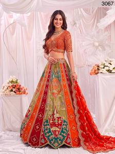 Conjunto de Lehenga Indio-Pakistaní Bordado, Blusa de Encaje, Dupatta Pesada, Color Sólido, Traje para Fiesta o Boda - Product Image 4