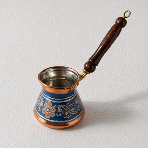 Handmade Blue Copper Turkish Coffee Pot Cezve Ibrik Wooden Handle <b>Arabic</b> Greek Espresso Coffee Maker Milk Warmer Gift Pot - Product Image 2