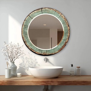 REHMAN CRAFT Handmade Rustic Tree Ring <b>Round</b> <b>Wall</b> <b>Mirror</b> with Crystal Glass and 5mm Thickness Weathered Patina Wood-Effect - Product Image 2