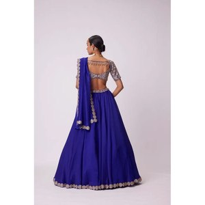 Designer Crop <b>Top</b> Lehenga Choli Party Wear with Natural Waistline and Foil Mirror Work for Stylish Look - Product Image 4