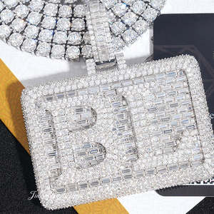 CONCEPTION Colgantes y Dijes de Plata de Ley 925 con Diamantes de Moissanita Brillantes, Diseño de Letra con Incrustaciones de Diamantes, Unisex - Product Image 1