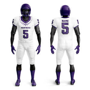 Ensemble de maillot et pantalon de football américain sublimé blanc et violet pour homme, respirant et à coupe athlétique, toutes saisons - Product Image 1