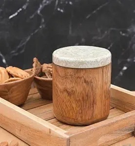 กระปุกหินอ่อนอินเดียพร้อมฝาไม้สำหรับเก็บอาหารและเครื่องเทศ สินค้าขายดีสำหรับห้องครัว - Product Image 2