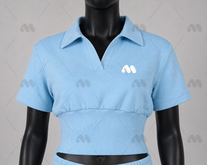 Conjunto de Camiseta Polo Corta Azul Claro para Mujer con Logotipo y Pantalones Cortos Deportivos de Corte Regular para Primavera/Verano - Product Image 4