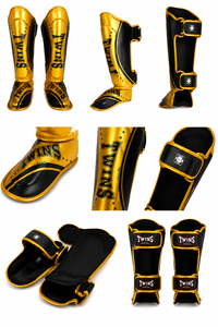 Protège-tibias de boxe en cuir Wolon Professional, protection renforcée, respirants, durables, fermeture auto-agrippante - Product Image 2