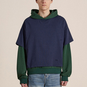 Sweat-shirt à capuche surdimensionné pour homme, bleu foncé vert, manches raglan, tricot en coton, coupe décontractée pour l'automne - Product Image 2
