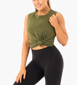 Débardeur sans manches en tricot vert olive pour femme, col en V, couleur unie, décontracté, séchage rapide, respirant, 100 % coton, tie-dye, coupe classique - Product Image 6