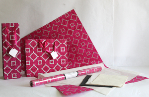 Handmade Anti-Rust Mixed Pulp Art Craft Gift Wrapping Paper Sheet Uncoated SH10 Metallic Silver <b>Pink</b> Batik Print Screen Printed - Product Image 3