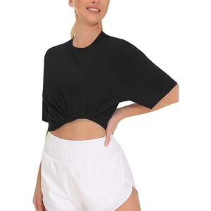 Oversized Tee Premium Cotton Streetwear T-Shirt Soft Cotton Half Sleeve <b>Black</b> Casual <b>Top</b> Relaxed Fit Women's T-Shirts - Product Image 6