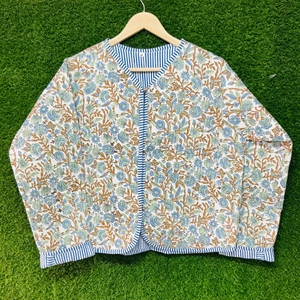 Handmade <b>Quilted</b> Cotton <b>Jacket</b> <b>Women</b> Block Print Floral Tie Front <b>Jacket</b> <b>Lightweight</b> Boho Casual Layering Coat Ethnic Outerwear - Product Image 4