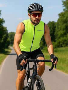 Men’s Sleeveless Cycling Jersey, Full Zip, Quick-Dry Breathable Lightweight Knit, <b>3</b> Rear Pockets - Product Image 4