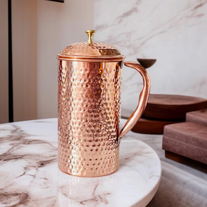Handmade Hammered Copper Water <b>Jug</b> with Lid Premium Beverage Pitcher for Home Hotel Restaurant Party - Product Image 1