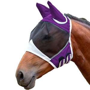 Masque anti-mouches en cuir véritable pour chevaux, protection estivale, maille respirante, protection UV, design doux pour les oreilles et le nez, pour l'équitation - Product Image 4