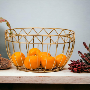 Metal Wire <b>Basket</b>, Gold Finish - Kitchen Countertop Fruit <b>Basket</b>, <b>Vegetable</b> <b>Storage</b>, Pantry Organizer, Multipurpose Wire Bowl - Product Image 1